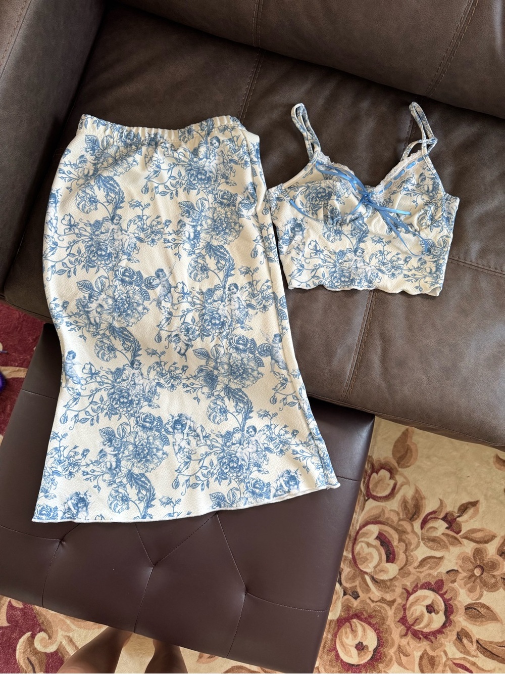 White Fox Boutique Blue Floral Maxi Skirt Set - Picture 2 of 2